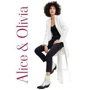 NWT ALICE & OLIVIA Kylie White Pinstripe Oversized Open Front Knee Length Blazer